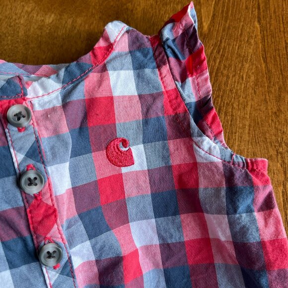Carhartt plaid flutter-sleeve romper 6m - Picture 3 of 7